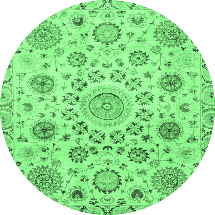 Round Machine Washable Abstract Emerald Green Modern Area Rugs, wshabs3915emgrn