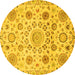 Round Abstract Yellow Modern Rug, abs3915yw