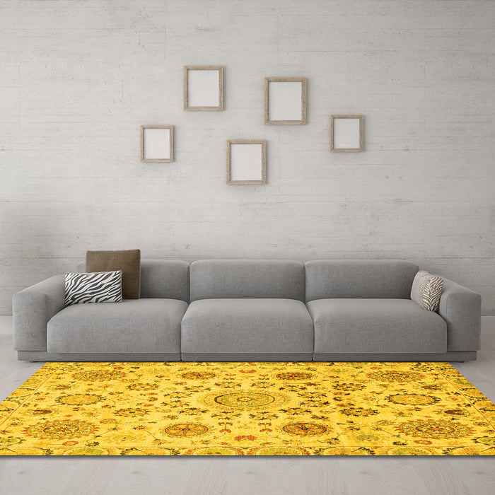 Machine Washable Abstract Yellow Modern Rug in a Living Room, wshabs3915yw