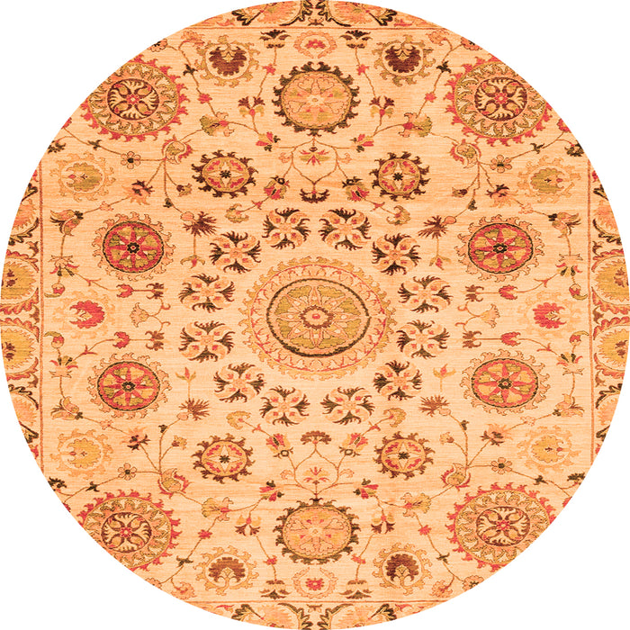 Round Machine Washable Abstract Orange Modern Area Rugs, wshabs3915org