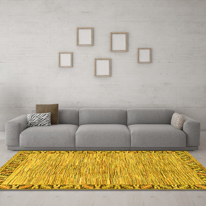 Machine Washable Abstract Yellow Modern Rug in a Living Room, wshabs3916yw
