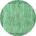 Round Machine Washable Abstract Turquoise Modern Area Rugs, wshabs3916turq