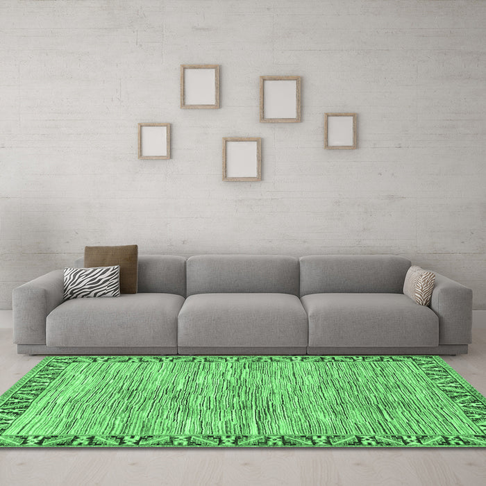 Machine Washable Abstract Emerald Green Modern Area Rugs in a Living Room,, wshabs3916emgrn