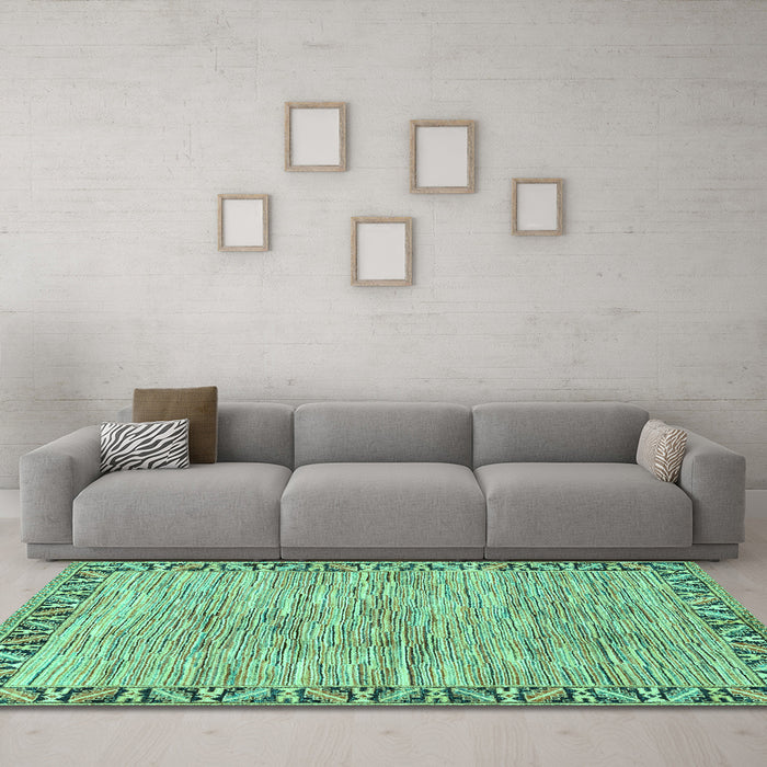 Machine Washable Abstract Turquoise Modern Area Rugs in a Living Room,, wshabs3916turq