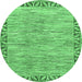 Round Machine Washable Abstract Emerald Green Modern Area Rugs, wshabs3916emgrn