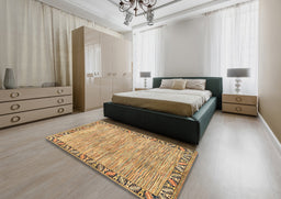 Abstract Light Brown Modern Rug in a Bedroom, abs3916