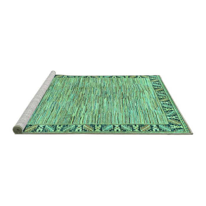Sideview of Machine Washable Abstract Turquoise Modern Area Rugs, wshabs3916turq