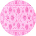 Round Machine Washable Oriental Pink Traditional Rug, wshabs3917pnk