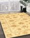 Abstract Chrome Gold Yellow Oriental Rug in Family Room, abs3917