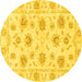 Round Machine Washable Oriental Yellow Traditional Rug, wshabs3917yw