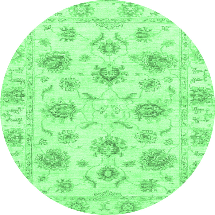 Round Machine Washable Oriental Emerald Green Traditional Area Rugs, wshabs3917emgrn