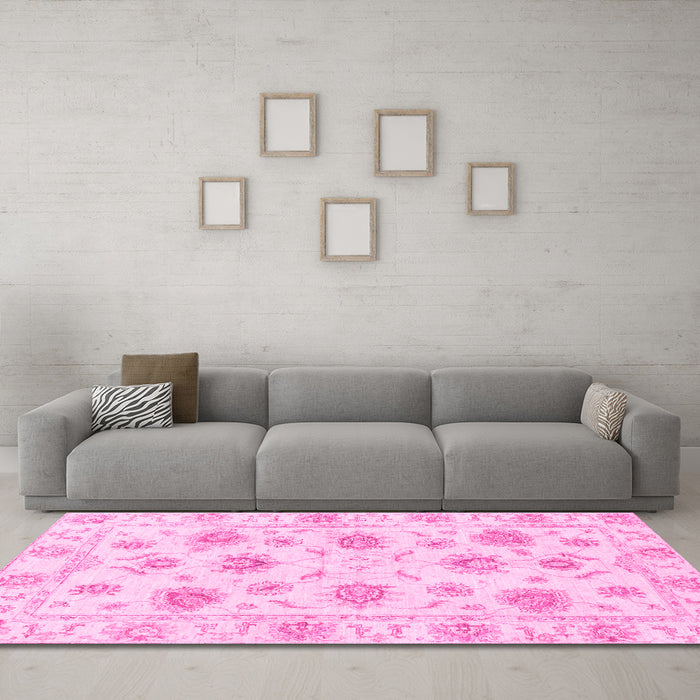 Machine Washable Oriental Pink Traditional Rug in a Living Room, wshabs3917pnk