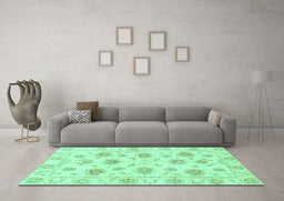 Machine Washable Oriental Turquoise Traditional Area Rugs in a Living Room,, wshabs3917turq