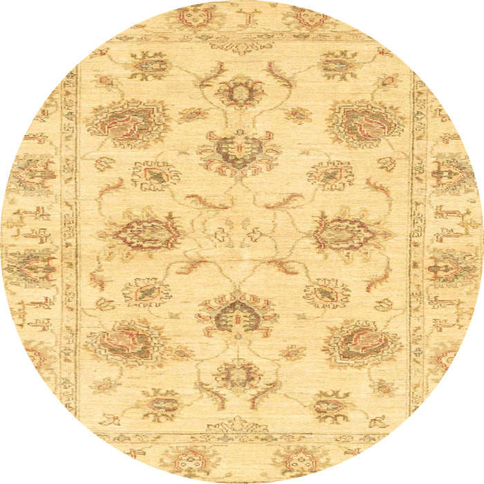 Round Abstract Chrome Gold Yellow Oriental Rug, abs3917