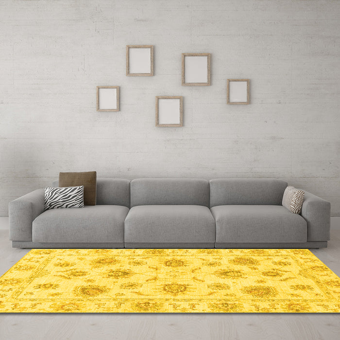 Machine Washable Oriental Yellow Traditional Rug in a Living Room, wshabs3917yw