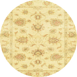 Round Machine Washable Abstract Mustard Yellow Rug, wshabs3918