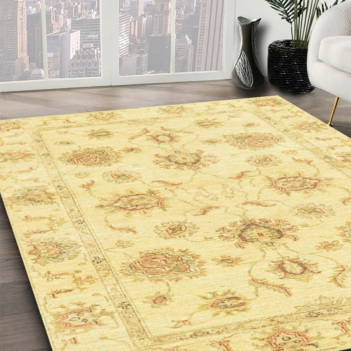 Machine Washable Abstract Mustard Yellow Rug in a Family Room, wshabs3918