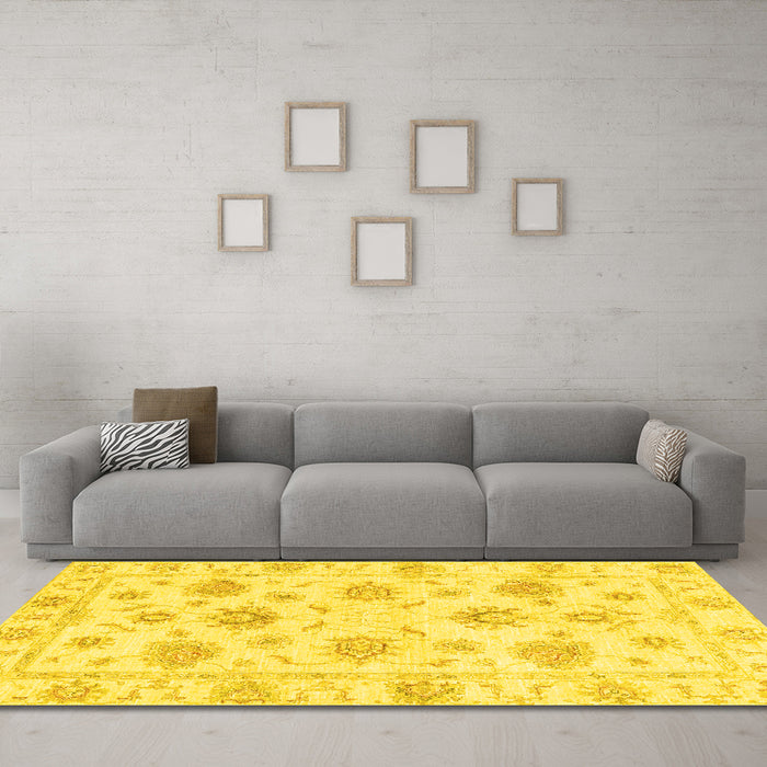 Machine Washable Oriental Yellow Traditional Rug in a Living Room, wshabs3918yw