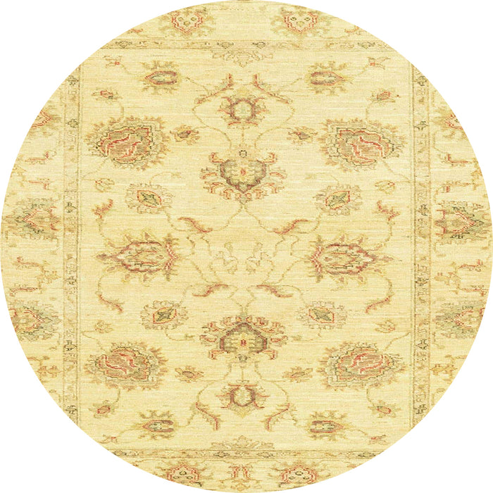 Round Abstract Mustard Yellow Oriental Rug, abs3918