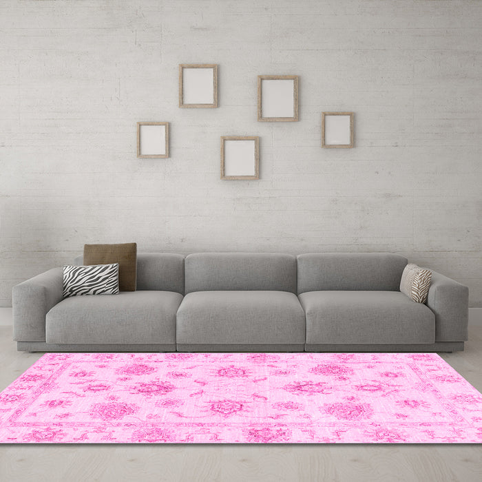 Machine Washable Oriental Pink Traditional Rug in a Living Room, wshabs3918pnk