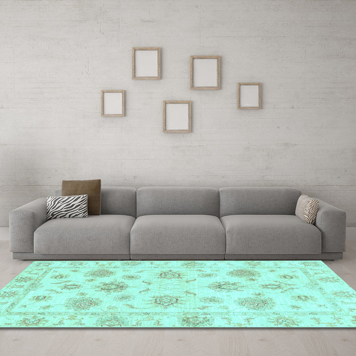 Machine Washable Oriental Light Blue Traditional Rug in a Living Room, wshabs3918lblu