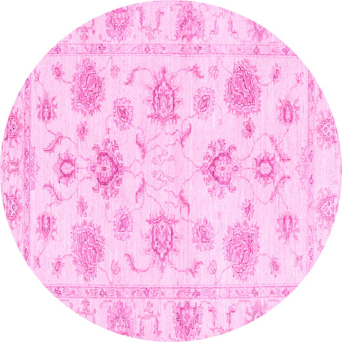 Round Machine Washable Oriental Pink Traditional Rug, wshabs3918pnk