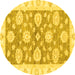 Round Machine Washable Oriental Yellow Traditional Rug, wshabs3919yw