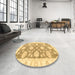 Round Abstract Yellow Oriental Rug in a Office, abs3919