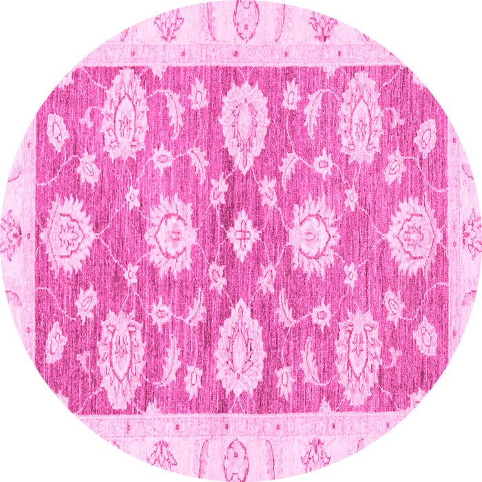Round Machine Washable Oriental Pink Traditional Rug, wshabs3919pnk