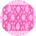 Round Machine Washable Oriental Pink Traditional Rug, wshabs3919pnk