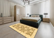 Abstract Yellow Oriental Rug in a Bedroom, abs3919