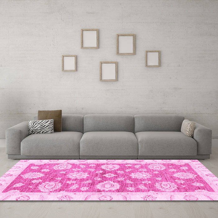Machine Washable Oriental Pink Traditional Rug in a Living Room, wshabs3919pnk