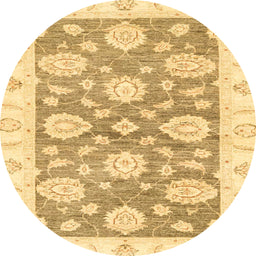 Round Abstract Yellow Oriental Rug, abs3919