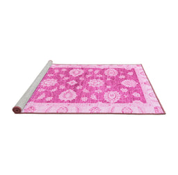 Sideview of Machine Washable Oriental Pink Traditional Rug, wshabs3919pnk