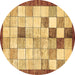 Round Machine Washable Checkered Brown Modern Rug, wshabs391brn