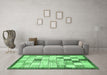 Machine Washable Checkered Emerald Green Modern Area Rugs in a Living Room,, wshabs391emgrn