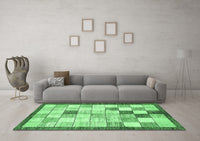 Machine Washable Checkered Emerald Green Modern Rug, wshabs391emgrn