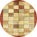 Round Abstract Red Checkered Rug, abs391