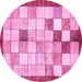 Round Checkered Pink Modern Rug, abs391pnk