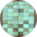 Round Machine Washable Checkered Light Blue Modern Rug, wshabs391lblu