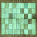 Square Machine Washable Checkered Turquoise Modern Area Rugs, wshabs391turq