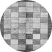 Round Machine Washable Checkered Gray Modern Rug, wshabs391gry