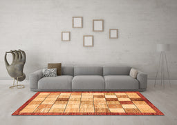 Machine Washable Checkered Orange Modern Area Rugs in a Living Room, wshabs391org