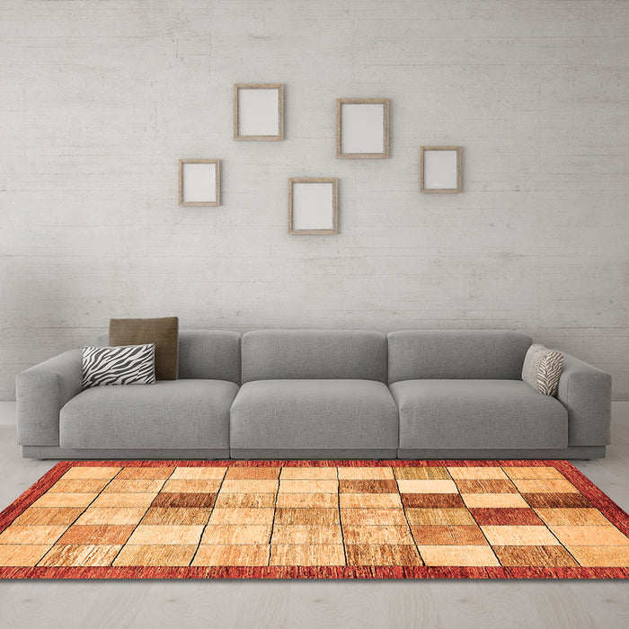 Machine Washable Checkered Orange Modern Area Rugs in a Living Room, wshabs391org