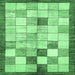 Square Machine Washable Checkered Emerald Green Modern Area Rugs, wshabs391emgrn