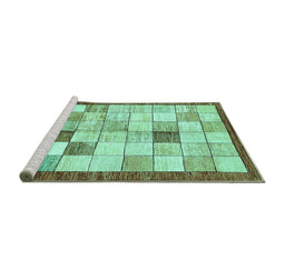 Sideview of Machine Washable Checkered Turquoise Modern Area Rugs, wshabs391turq