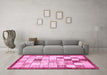 Machine Washable Checkered Pink Modern Rug in a Living Room, wshabs391pnk