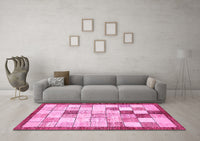 Machine Washable Checkered Pink Modern Rug, wshabs391pnk