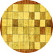 Round Machine Washable Checkered Yellow Modern Rug, wshabs391yw