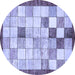 Round Machine Washable Checkered Blue Modern Rug, wshabs391blu